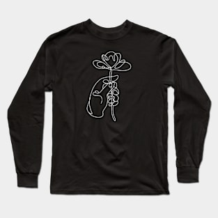 Nature’s Embrace: Minimalist Floral Hand” Long Sleeve T-Shirt